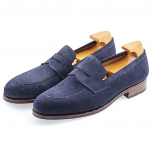navy suede penny loafer main