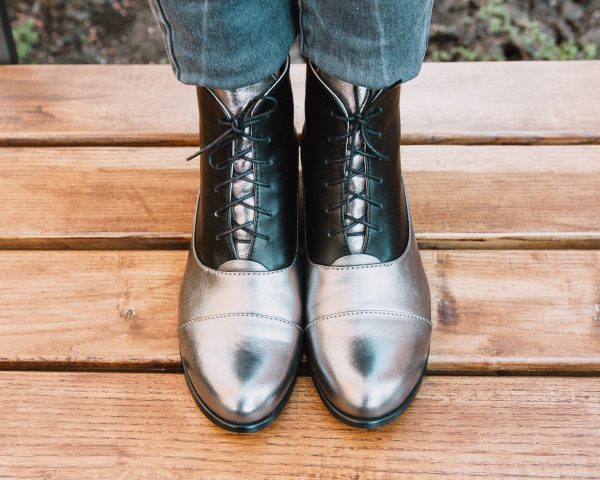Black And Silver Lace Up Boot - Image 3
