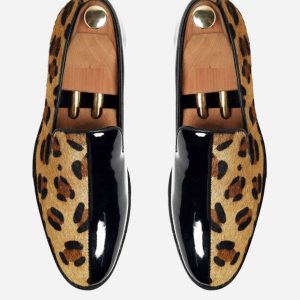 Black patent and leopard print loafer